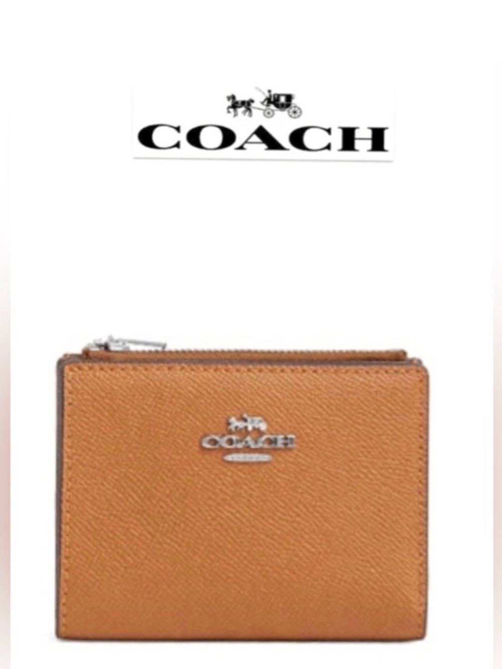Coach Pebbled Leather Zip Card Wallet in Tan Brown